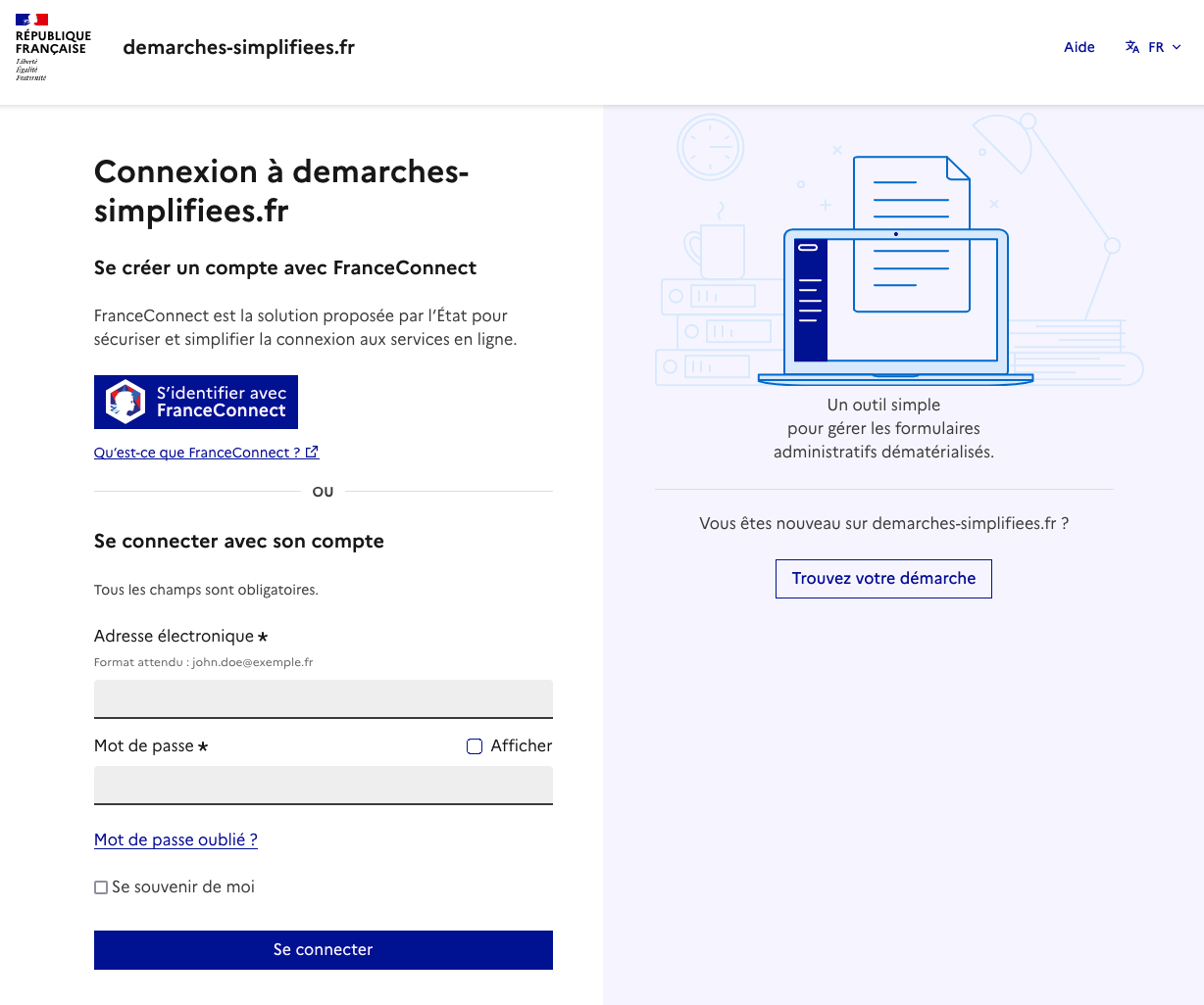La page de connexion de demarches-simplifiees.fr